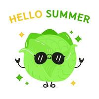 Kohl Charakter. Hallo Sommer- Karte. Vektor Hand gezeichnet Karikatur kawaii Charakter Illustration Symbol. isoliert auf Weiß Hintergrund. Kohl Obst Charakter Konzept