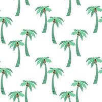 sommernahtloses muster, handgezeichnete kokospalmen auf weißem hintergrund. Druck, Textil, Tapete, Dekor vektor