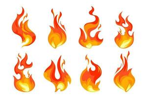 Feuer Flamme, Satz. heiß flammend Elemente. Lagerfeuer. dekorativ Elemente. Symbole, Vektor