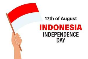 indonesien oberoende dag. de hand innehar de flagga av Indonesien. illustration, Semester baner, affisch, vektor