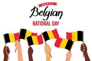 Belgier National Tag. Hände mit Belgier Flaggen. Belgier Unabhängigkeit Tag Banner. Illustration, Banner, Vektor