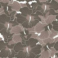 nahtlos Muster, Beige Hibiskus Blumen mit Weiß Umriss. retro drucken, Textil, Hintergrund, Vektor