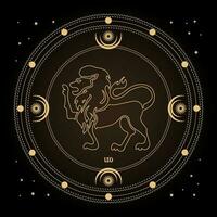 leo zodiaken tecken, astro horoskop tecken i en mystisk cirkel med måne, Sol och stjärnor. gyllene design, vektor