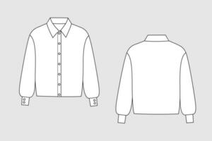 weiblich Bluse Vektor Vorlage isoliert auf ein grau Hintergrund. Vorderseite und zurück Sicht. Gliederung Mode technisch skizzieren von Kleider Modell.