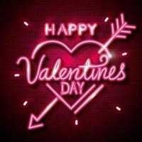 Alles Gute zum Valentinstag mit Herz aus Neonlichtern neo vektor