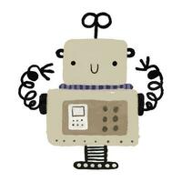 rolig tecknad serie färgad barn robotar. söt cyborg, retro, android, leende tecken i platt illustration isolerat på vit bakgrund. söt barnslig illustration, klistermärken, skriva ut vektor