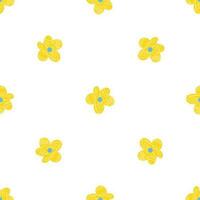 naiv nahtlos Blumen- Boho Muster mit Weiß Gänseblümchen auf ein Pfirsich Hintergrund im Gekritzel Stil vektor