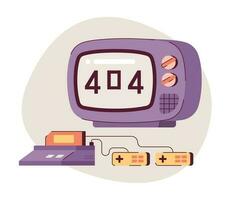 Error 404 Blitz Botschaft auf Fernseher Bildschirm. Konsole und Joysticks zum Spielen. leeren Zustand ui Design. Seite nicht gefunden aufpoppen Karikatur Bild. Vektor eben Illustration Konzept auf Weiß Hintergrund