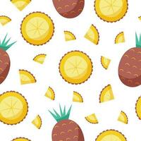 Gelb Ananas mit Dreiecke geometrisch Obst Sommer- tropisch Muster auf ein Weiß Hintergrund nahtlos Vektor