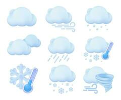 Wetter Prognose Symbol. windig Wolken und Schnee auf ein kalt Tag. 3d Vektor Illustration
