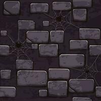 Karikatur alt Backstein Mauer mit Spinne, nahtlos Textur zum 2d Spiel. Halloween Textur vektor