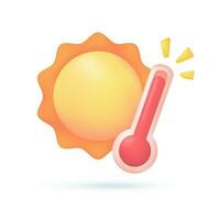 3d väder prognos ikoner sommar Sol med ljus solljus varm väder. 3d illustration. vektor