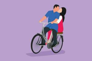 karaktär platt teckning ung kärleksfull arab par cykling, kissing varje Övrig. romantisk mänsklig relation, kärlek berättelse, nygifta familj i smekmånad reser äventyr. tecknad serie design vektor illustration