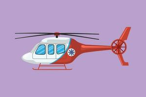 Karikatur eben Stil Zeichnung von Krankenwagen Hubschrauber Logo. medizinisch Evakuierung Hubschrauber. Gesundheitspflege, Krankenhaus und medizinisch Diagnose. Dringlichkeit und Notfall Dienstleistungen. Grafik Design Vektor Illustration