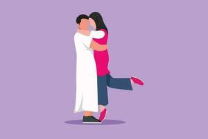tecknad serie platt stil teckning romantisk arab par i kärlek kissing och kramar. Lycklig man bärande Söt kvinna fira bröllop årsdag. par kram varje Övrig. grafisk design vektor illustration