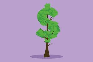 Grafik eben Design Zeichnung Grün Baum geformt im Dollar Zeichen isoliert auf Blau Hintergrund. Geld Baum Investition Wachstum Einkommen Interesse Ersparnisse Wirtschaft Mittel Symbol. Karikatur Stil Vektor Illustration