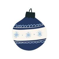 retro Weihnachten Ornament im Blau Farbe mit Schneeflocken, Karikatur eben Vektor Illustration isoliert auf Weiß Hintergrund. Hand gezeichnet Weihnachten Baum Dekoration Flitter.