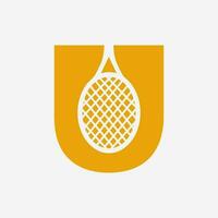 brev u padel tennis logotyp. padel racket logotyp design. strand tabell tennis klubb symbol vektor