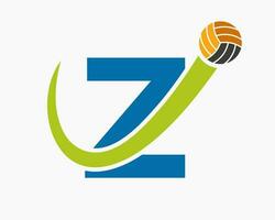 Brief z Volleyball Logo Konzept mit ziehen um Volley Ball Symbol. Volleyball Sport Logo Vorlage vektor