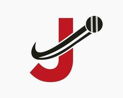 Initiale Brief j Kricket Logo Konzept mit ziehen um Ball Symbol zum Kricket Verein Symbol. Cricketspieler Zeichen vektor