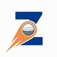 golf logotyp på brev z. första hockey sport akademi tecken, klubb symbol vektor