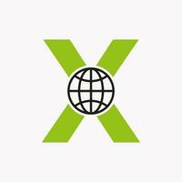 Brief x global Logo Design. Welt Logo Symbol Vektor Vorlage