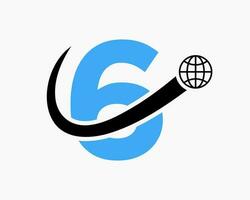 Brief 6 global Logo Design. Welt Logo Symbol Vektor Vorlage