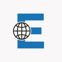 Brief e global Logo Design. Welt Logo Symbol Vektor Vorlage