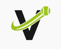 brev v tennis klubb logotyp design mall. tennis sport akademi, klubb logotyp vektor