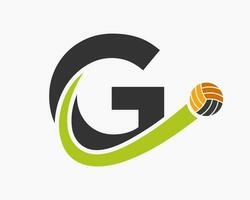 Brief G Volleyball Logo Konzept mit ziehen um Volley Ball Symbol. Volleyball Sport Logo Vorlage vektor