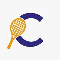 Brief c Padel Tennis Logo. Padel Schläger Logo Design. Strand Tabelle Tennis Verein Symbol vektor