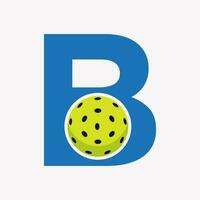 Pickleball Logo auf Brief b Vektor Vorlage. Essiggurke Ball Logo