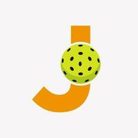 pickleball logotyp på brev j vektor mall. ättikslag boll logotyp