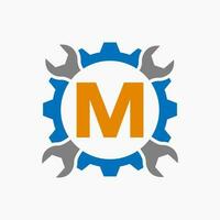 Brief m Reparatur Logo Ausrüstung Technologie Symbol. Konstruktion Bedienung Logo Design vektor