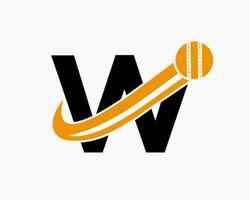 Initiale Brief w Kricket Logo Konzept mit ziehen um Ball Symbol zum Kricket Verein Symbol. Cricketspieler Zeichen vektor