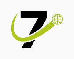 Brief 7 global Logo Design. Welt Logo Symbol Vektor Vorlage
