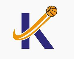 Initiale Brief k Basketball Logo Konzept mit ziehen um Basketball Symbol. Korb Ball Logo Symbol vektor