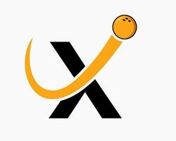 brev x bowling logotyp. bowling boll symbol med rör på sig boll ikon vektor