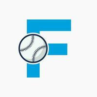 Buchstabe f Baseball-Logo-Konzept mit beweglicher Baseball-Icon-Vektorvorlage vektor