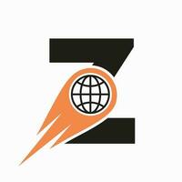 Brief z Logo Konzept mit global Welt Symbol Vektor Vorlage