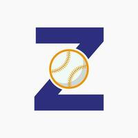 Buchstabe z Baseball-Logo-Konzept mit beweglicher Baseball-Icon-Vektorvorlage vektor