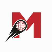 Brief m Logo Konzept mit global Welt Symbol Vektor Vorlage