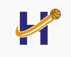 Initiale Brief h Basketball Logo Konzept mit ziehen um Basketball Symbol. Korb Ball Logo Symbol vektor