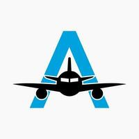 Initiale Brief ein Reise Logo Konzept mit fliegend Luft Flugzeug Symbol vektor
