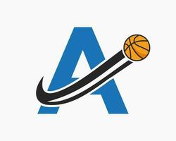 första brev en basketboll logotyp begrepp med rör på sig basketboll ikon. korg boll logotyp symbol vektor