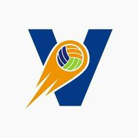 Brief v Volleyball Logo Konzept mit ziehen um Volley Ball Symbol. Volleyball Sport Logo Vorlage vektor