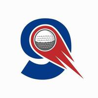 brev 9 golf logotyp begrepp med rör på sig golf boll ikon. hockey sporter logotyp symbol vektor mall