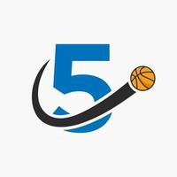 Basketball Logo auf Brief 5 Konzept. Korb Verein Symbol Vektor Vorlage