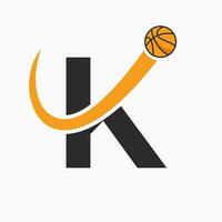 basketboll logotyp på brev k begrepp. korg klubb symbol vektor mall