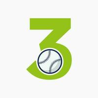 Letter 3 Baseball-Logo-Konzept mit beweglicher Baseball-Icon-Vektorvorlage vektor